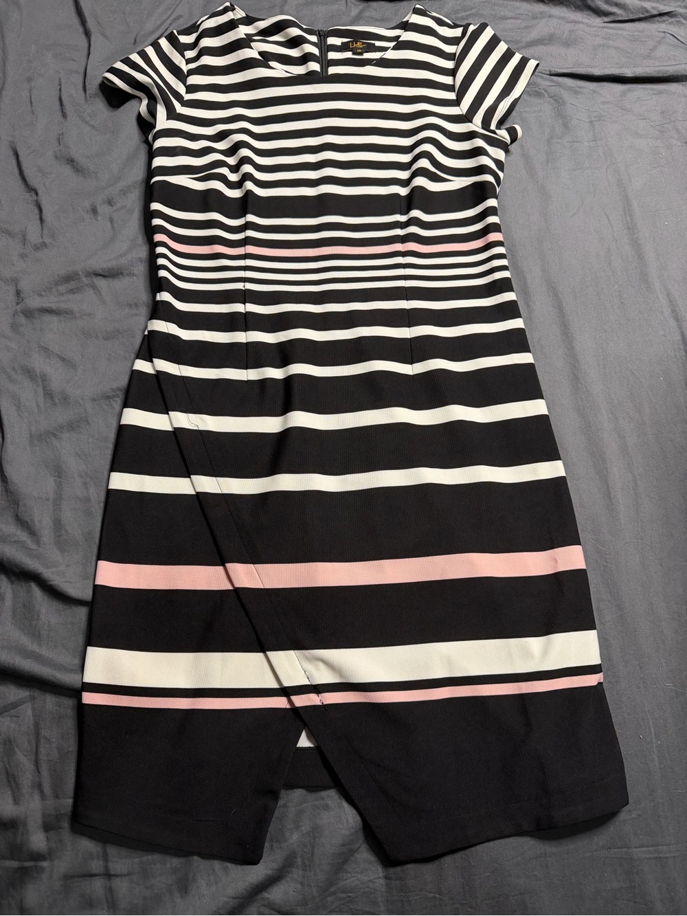 Striped Black, White & Pink Midi Sheath Dress